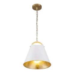 Mid-Century 1-Light White Gold Metal Conical Pendant Light