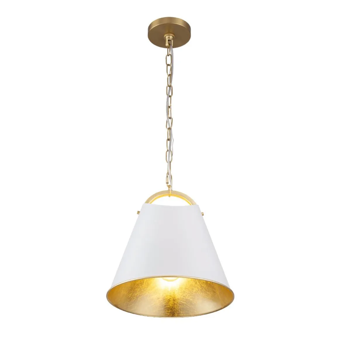 Mid-Century 1-Light White Gold Metal Conical Pendant Light
