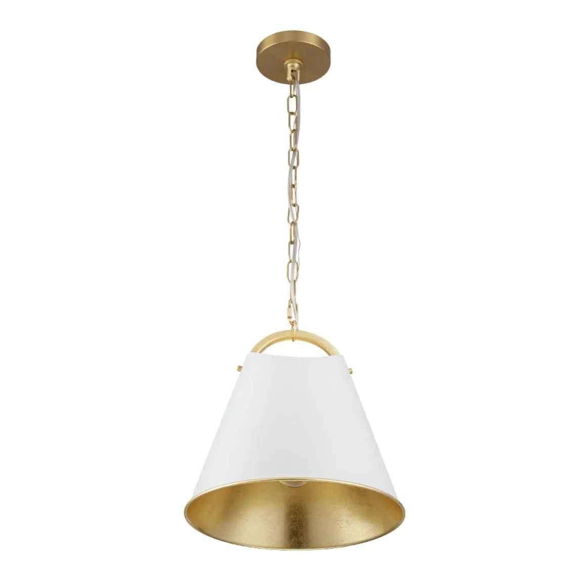 Mid-Century 1-Light White Gold Metal Conical Pendant Light