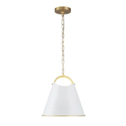 Mid-Century 1-Light White Gold Metal Conical Pendant Light
