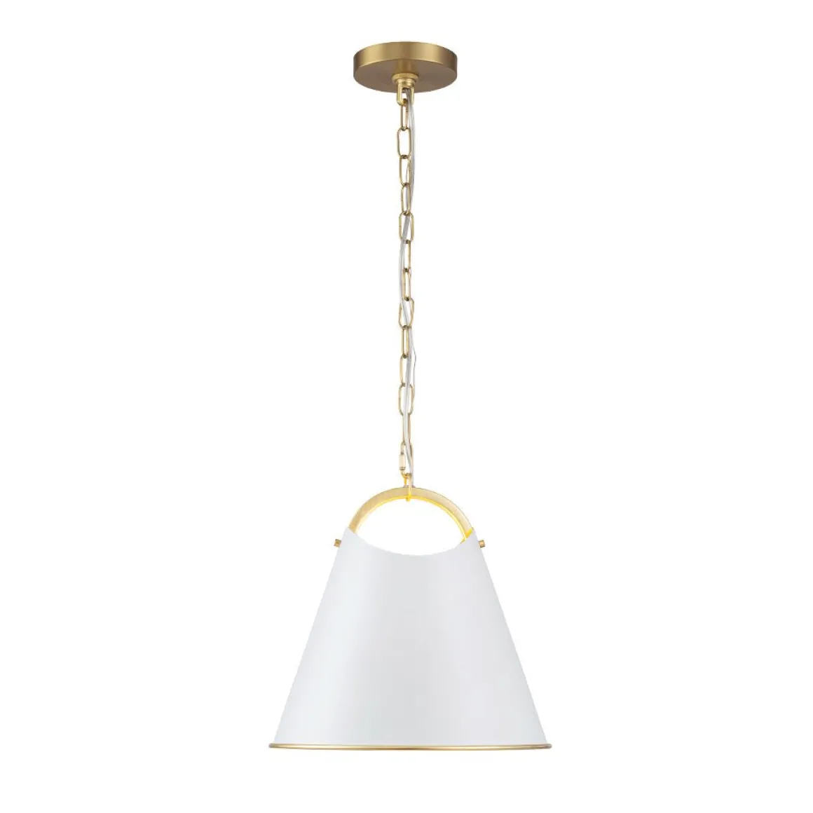 Mid-Century 1-Light White Gold Metal Conical Pendant Light