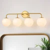 Mid-century Shine Opal Glass Globe Brass Vanity Light