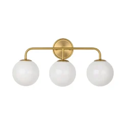 Mid-century Shine Opal Glass Globe Brass Vanity Light