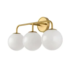 Mid-century Shine Opal Glass Globe Brass Vanity Light