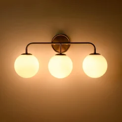 Mid-century Shine Opal Glass Globe Brass Vanity Light