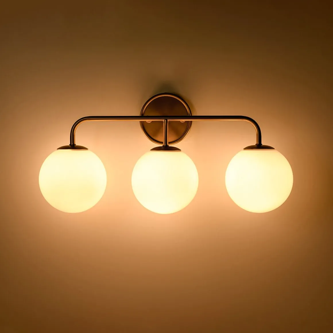Mid-century Shine Opal Glass Globe Brass Vanity Light