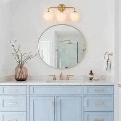 Mid-century Shine Opal Glass Globe Brass Vanity Light