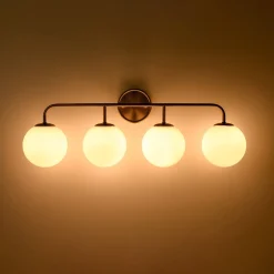 Mid-century Shine Opal Glass Globe Brass Vanity Light