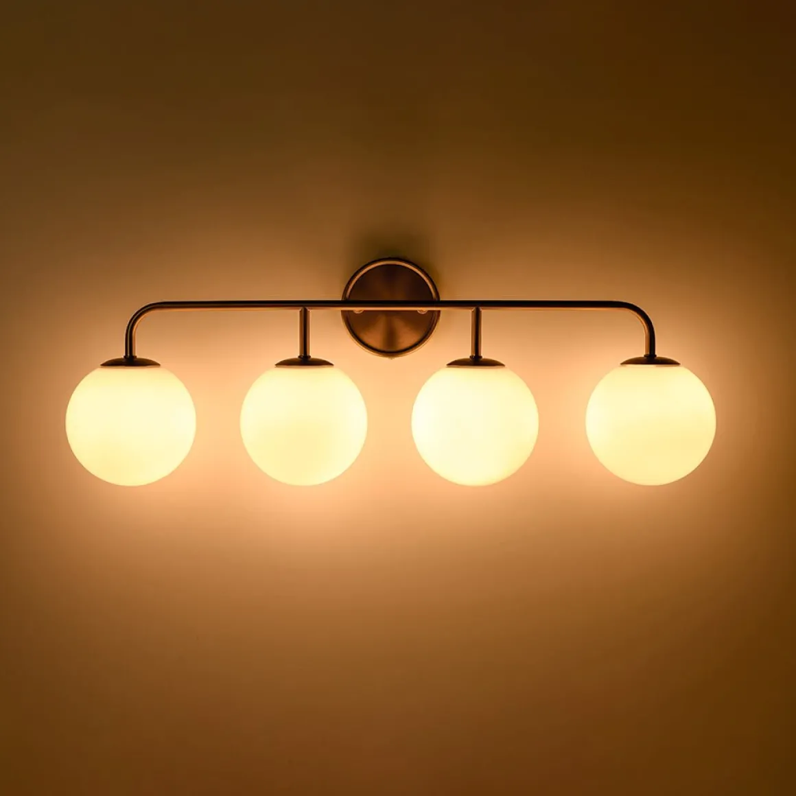 Mid-century Shine Opal Glass Globe Brass Vanity Light
