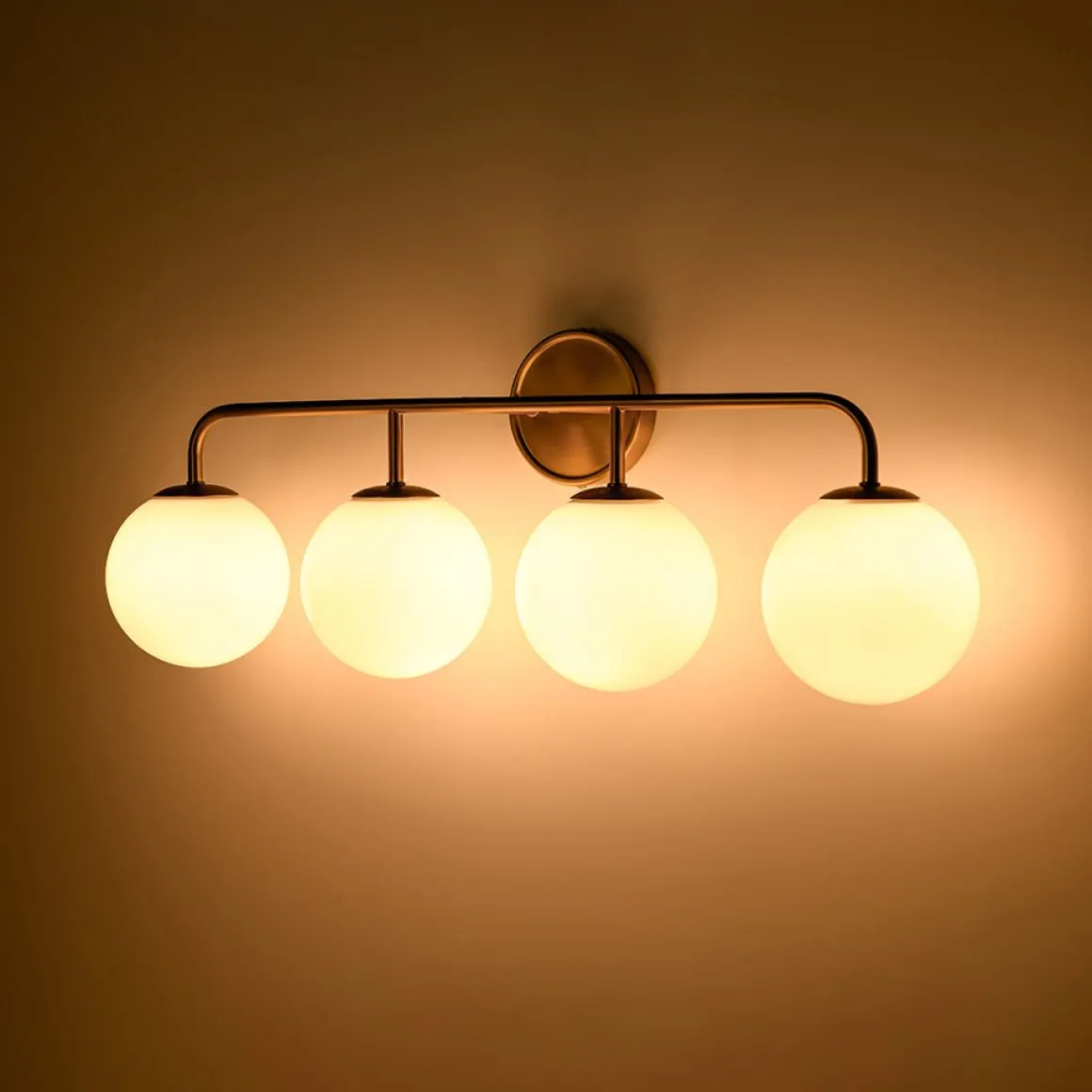 Mid-century Shine Opal Glass Globe Brass Vanity Light