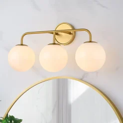 Mid-century Shine Opal Glass Globe Brass Vanity Light