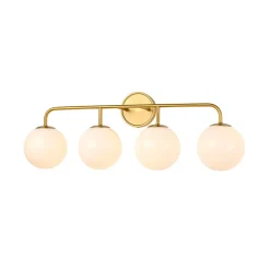 Mid-century Shine Opal Glass Globe Brass Vanity Light
