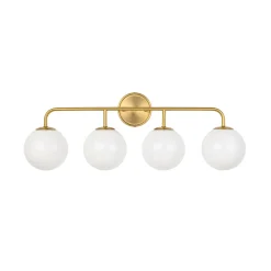 Mid-century Shine Opal Glass Globe Brass Vanity Light
