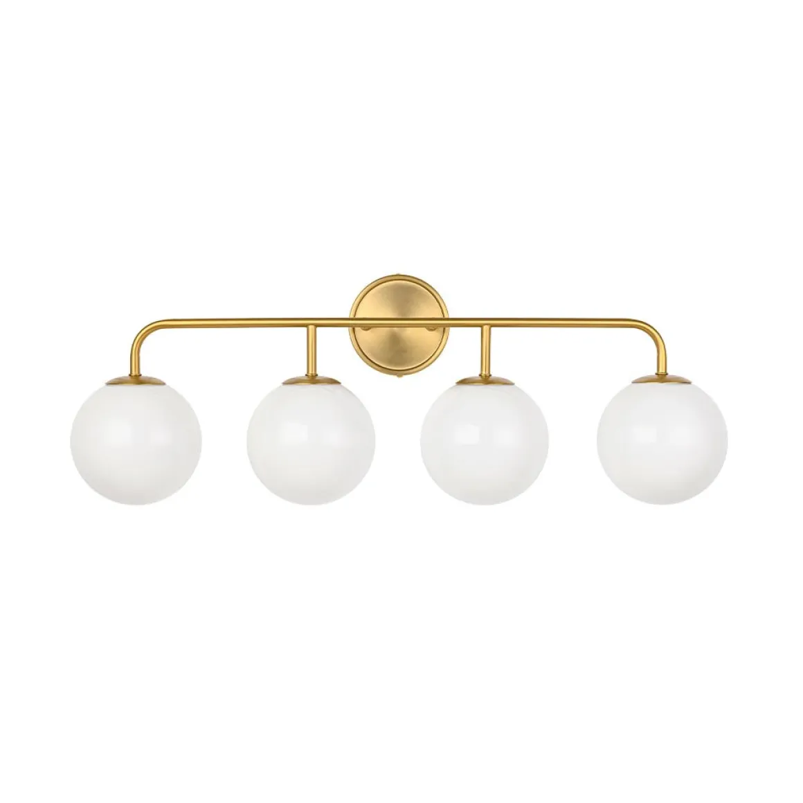 Mid-century Shine Opal Glass Globe Brass Vanity Light