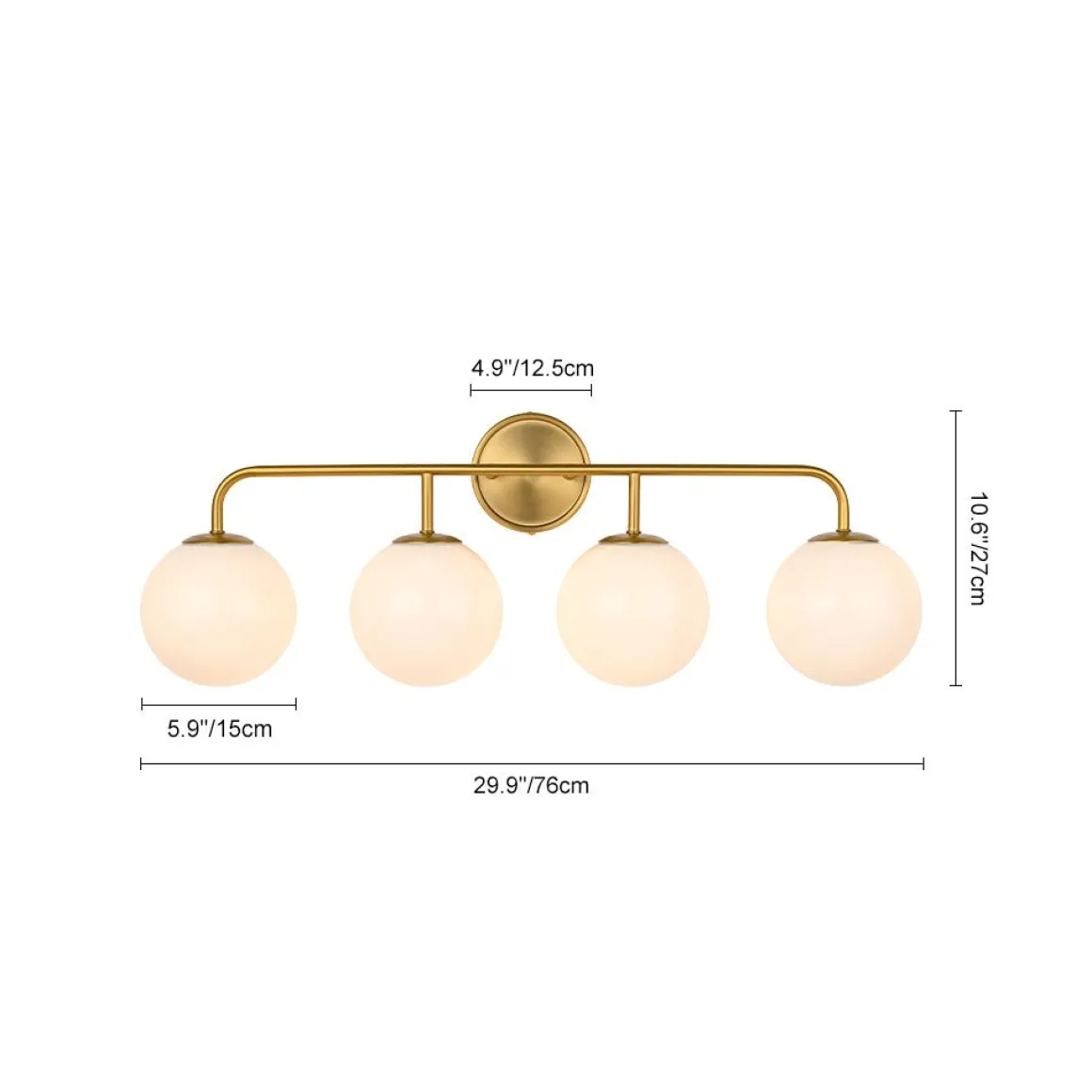 Mid-century Shine Opal Glass Globe Brass Vanity Light