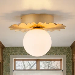 Mid-Century Sunburst 1-Light Opal Glass Globe Ceiling Light