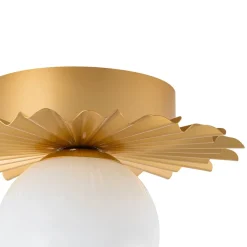 Mid-Century Sunburst 1-Light Opal Glass Globe Ceiling Light