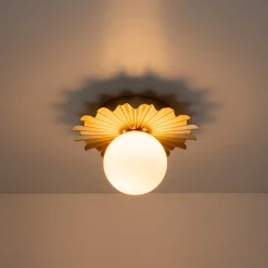 Mid-Century Sunburst 1-Light Opal Glass Globe Ceiling Light