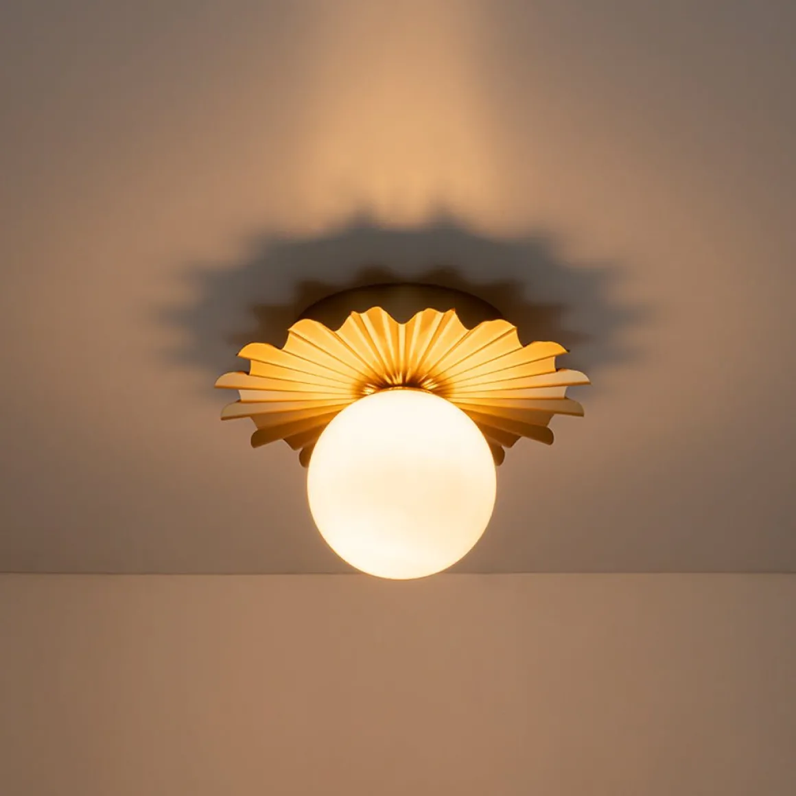 Mid-Century Sunburst 1-Light Opal Glass Globe Ceiling Light