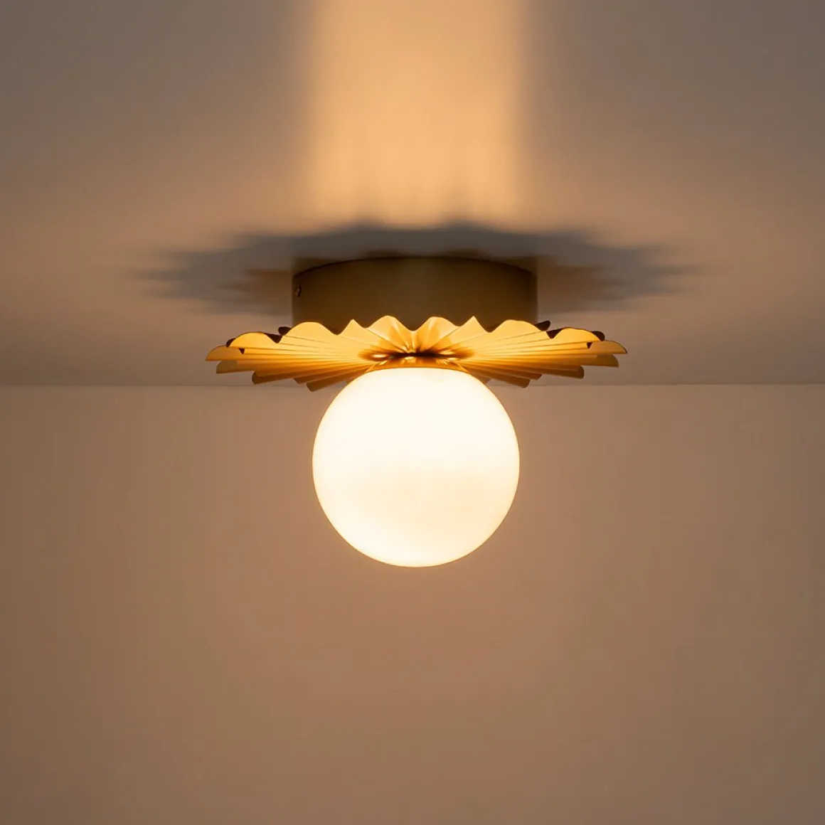 Mid-Century Sunburst 1-Light Opal Glass Globe Ceiling Light