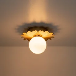 Mid-Century Sunburst 1-Light Opal Glass Globe Ceiling Light