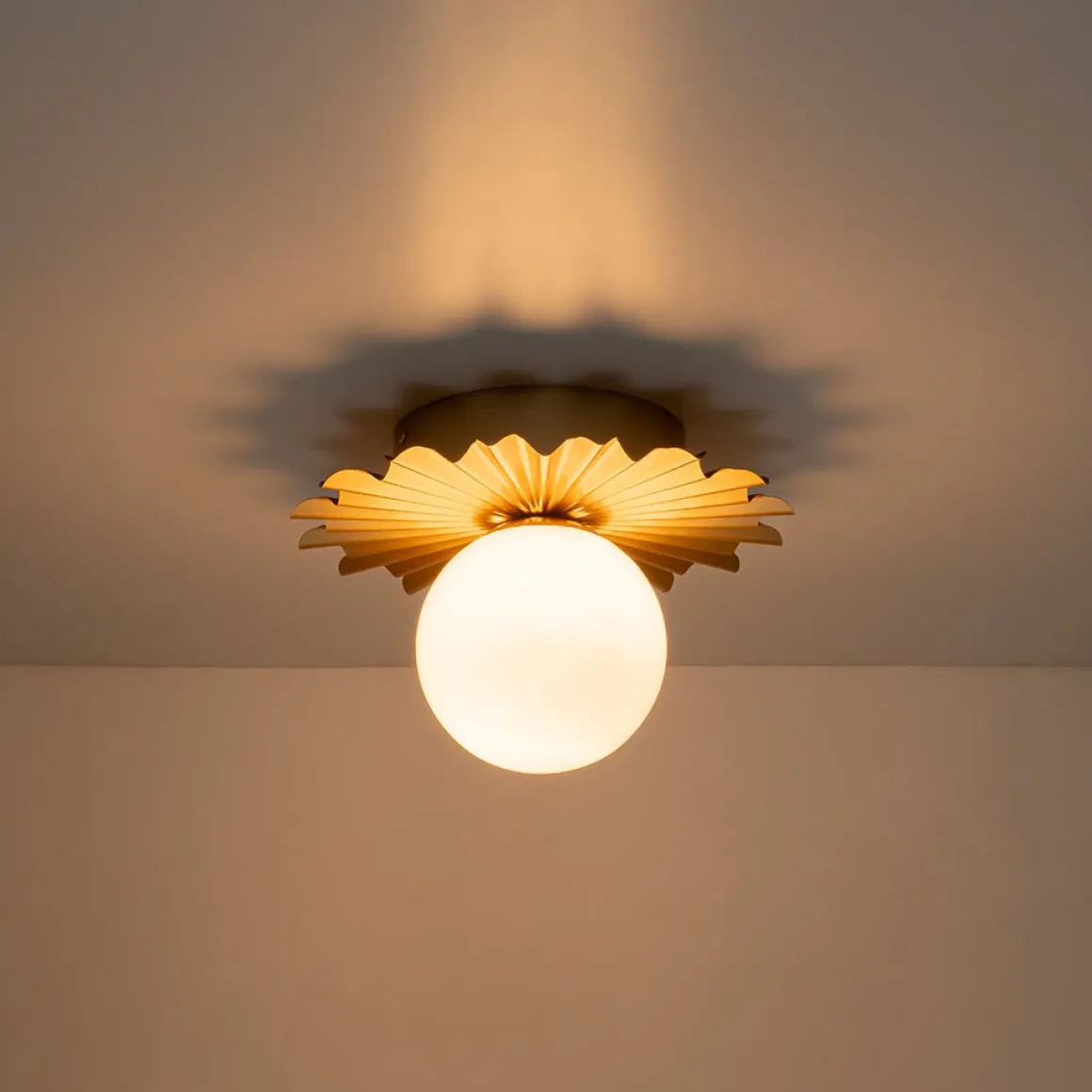 Mid-Century Sunburst 1-Light Opal Glass Globe Ceiling Light
