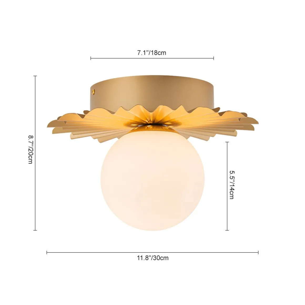 Mid-Century Sunburst 1-Light Opal Glass Globe Ceiling Light