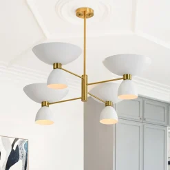 Mid-Century White Brass 8-Light UP and Down Chandelier