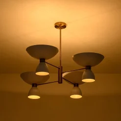 Mid-Century White Brass 8-Light UP and Down Chandelier