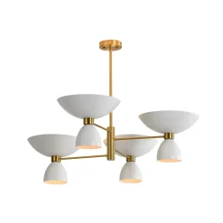 Mid-Century White Brass 8-Light UP and Down Chandelier