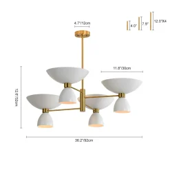 Mid-Century White Brass 8-Light UP and Down Chandelier