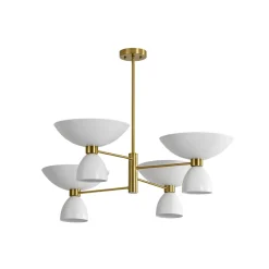 Mid-Century White Brass 8-Light UP and Down Chandelier