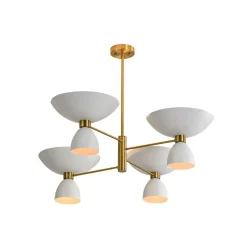 Mid-Century White Brass 8-Light UP and Down Chandelier