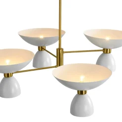 Mid-Century White Brass 8-Light UP and Down Chandelier