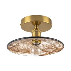 Mini 1-Light Amber Swirl Glass Shade Semi Flush Mount