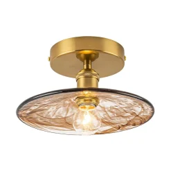 Mini 1-Light Amber Swirl Glass Shade Semi Flush Mount