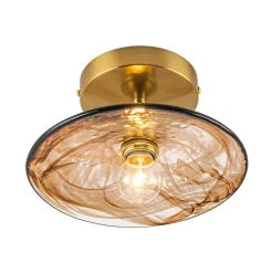 Mini 1-Light Amber Swirl Glass Shade Semi Flush Mount