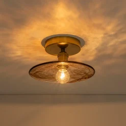 Mini 1-Light Amber Swirl Glass Shade Semi Flush Mount