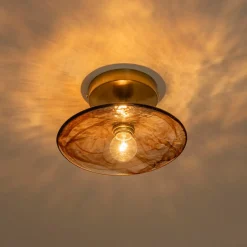 Mini 1-Light Amber Swirl Glass Shade Semi Flush Mount