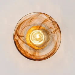 Mini 1-Light Amber Swirl Glass Shade Semi Flush Mount