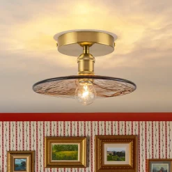 Mini 1-Light Amber Swirl Glass Shade Semi Flush Mount