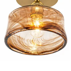 Mini 1-Light Amber Swirl Glass Shade Semi Flush Mount