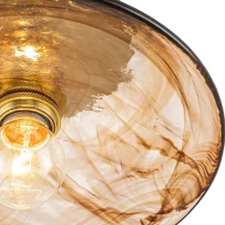 Mini 1-Light Amber Swirl Glass Shade Semi Flush Mount