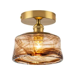 Mini 1-Light Amber Swirl Glass Shade Semi Flush Mount