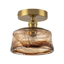 Mini 1-Light Amber Swirl Glass Shade Semi Flush Mount