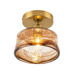 Mini 1-Light Amber Swirl Glass Shade Semi Flush Mount