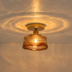 Mini 1-Light Amber Swirl Glass Shade Semi Flush Mount