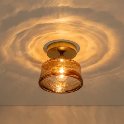 Mini 1-Light Amber Swirl Glass Shade Semi Flush Mount