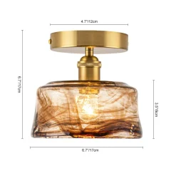 Mini 1-Light Amber Swirl Glass Shade Semi Flush Mount