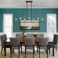 Minimalist Black Brass Candle Style Linear Island Chandelier